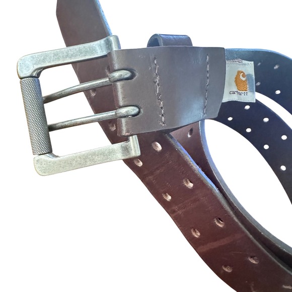 Carhartt Brown Leather Belt Double Prong‎ Buckle Men's Lg 40 preloved EUC - Picture 3 of 8